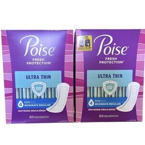 Poise Incontinent Pad 9.4 Inch Length Regular Length Moderate 60 Ct New 2 Pack